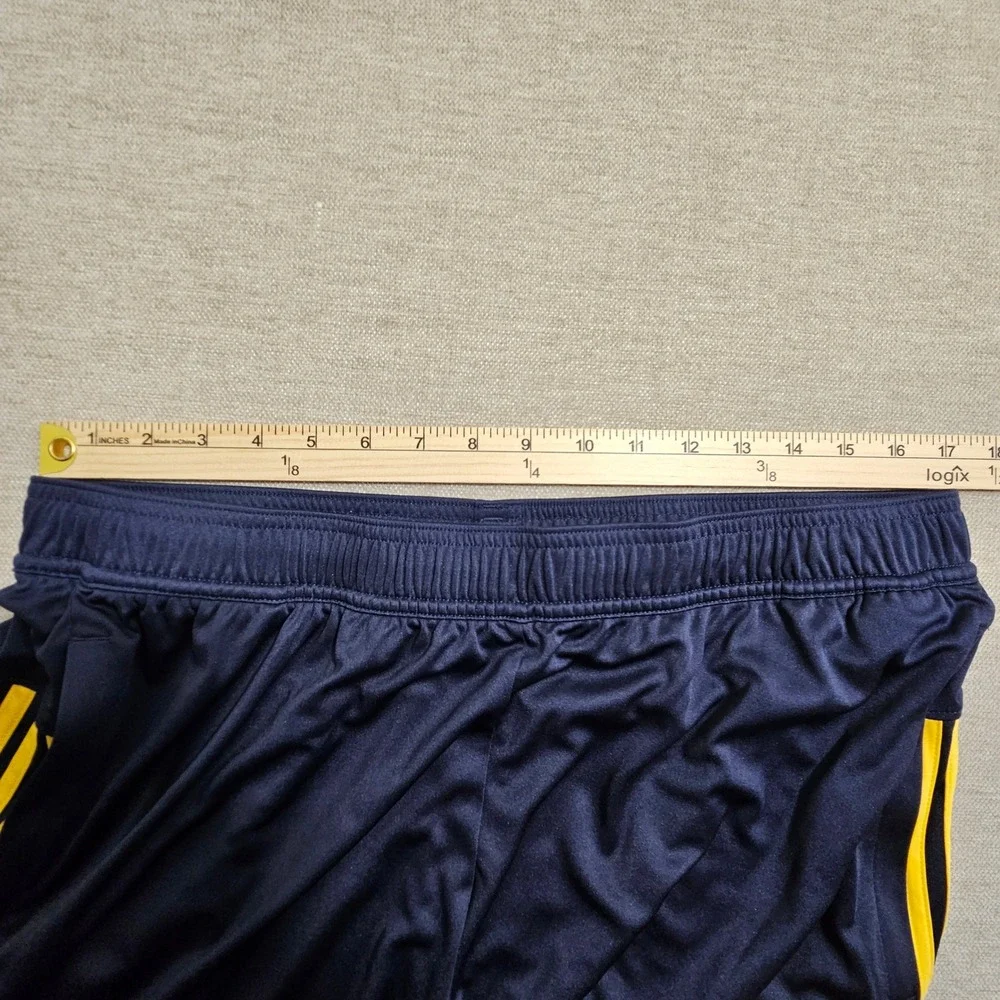 Adidas Athletic Shorts Mens XL Navy Blue Yellow Striped Activewear Pockets